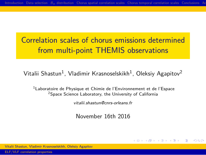 correlation scales of chorus emissions determined from