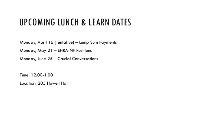 upcoming lunch learn dates