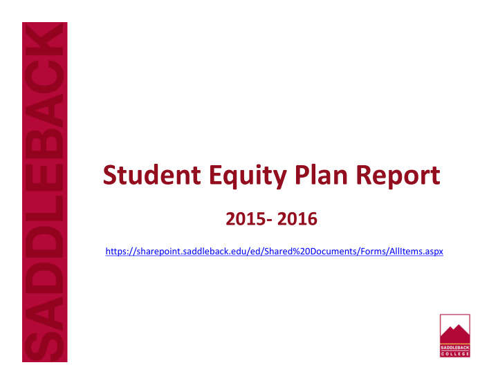 student equity plan report