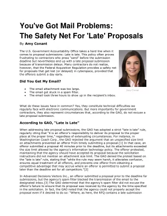 You've Got Mail Problems:  The Safety Net For 'Late' Proposals By Amy Conant  The U.S. Government