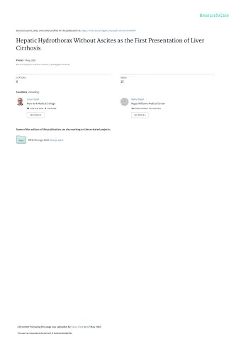 Hepatic Hydrothorax Without Ascites as the First Presentation of Liver  Cirrhosis Poster  May