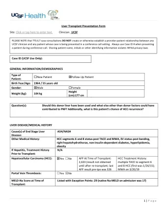 Liver Transplant Presentation Form  Site: Click or tap here to enter text. Clinician: UCSF PLEASE