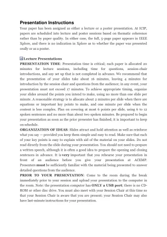 Presentation Instructions  Your paper has been assigned as either a lecture or a poster