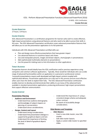 ICDL - Perform Advanced Presentation Functions (Advanced PowerPoint 2016)  ES WSQ - ICDL