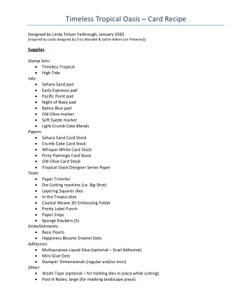 Timeless Tropical Oasis  Card Recipe  Designed by Linda Tolson Yarbrough, January 2020