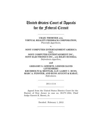 United States Court of Appeals  for the Federal Circuit  __________________________ CRAIG THORNER