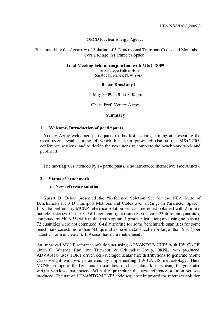 oecd nuclear energy agency benchmarking the accuracy of
