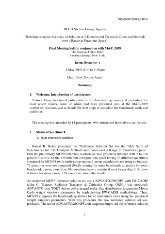 OECD Nuclear Energy Agency  &quot;Benchmarking the Accuracy of Solution of 3-Dimensional Transport
