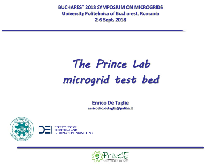 th the e pr prince ce lab ab micro crogrid grid te test