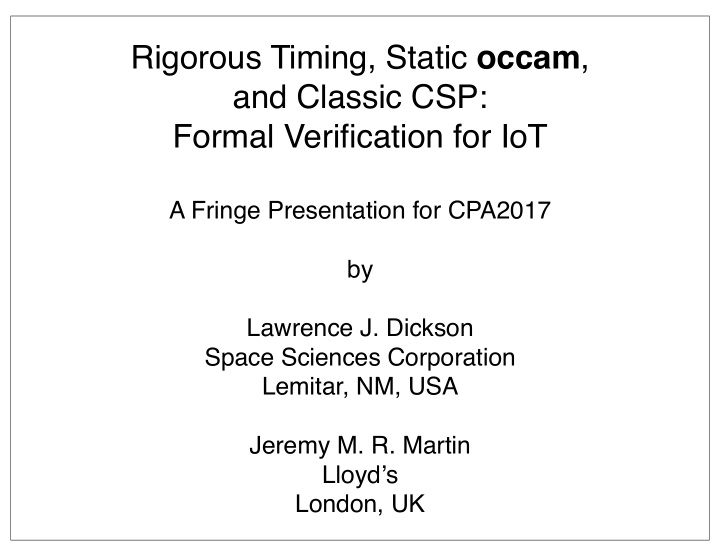 rigorous timing static occam and classic csp formal