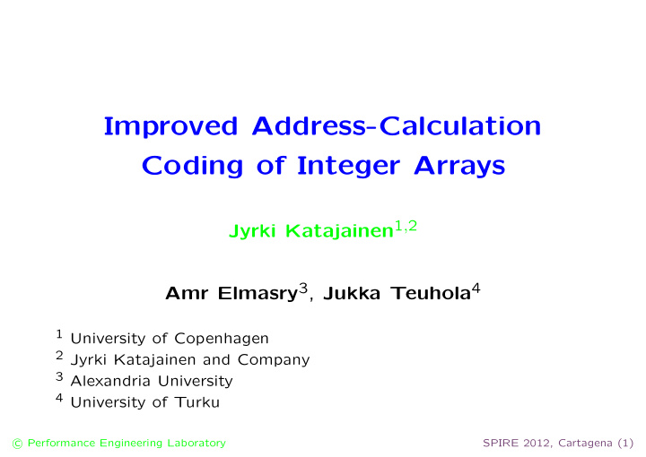 improved address calculation coding of integer arrays