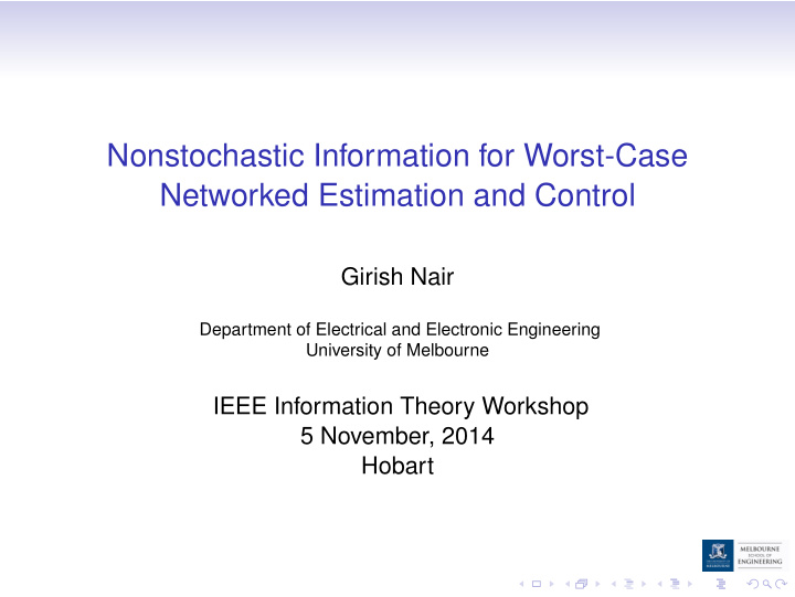 nonstochastic information for worst case networked