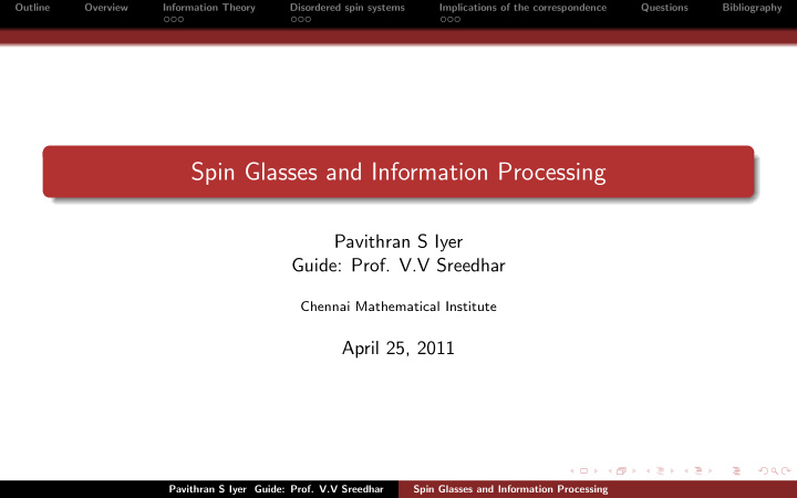 spin glasses and information processing