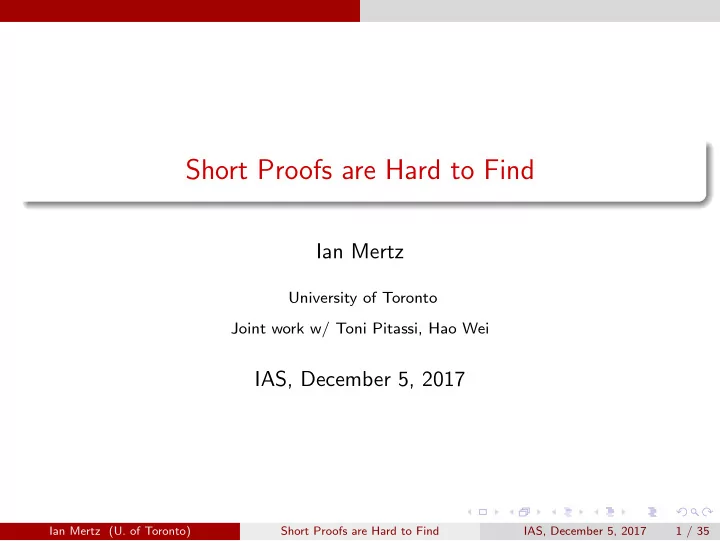 short proofs are hard to find