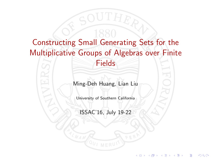 constructing small generating sets for the multiplicative