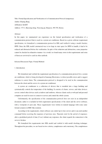 Title: Formal Specification and Verification of a Communication Protocol (temporary)  Author: