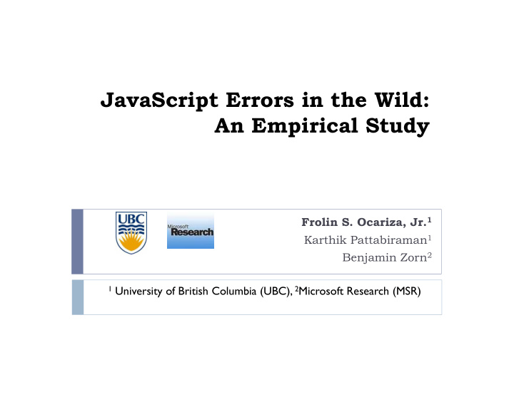 javascript errors in the wild an empirical study