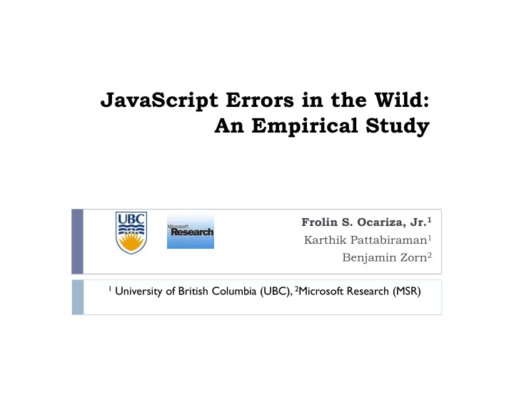 javascript errors in the wild an empirical study