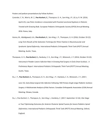 Posters and podium presentations by Fellow Authors: Carender, C. N., Morris, W. Z., Poe-Kochert,