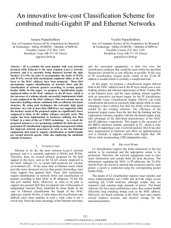An innovative low-cost Classification Scheme for  combined multi-Gigabit IP and Ethernet Networks