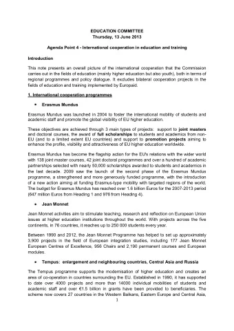 EDUCATION COMMITTEE  Thursday, 13 June 2013  Agenda Point 4 - International cooperation in