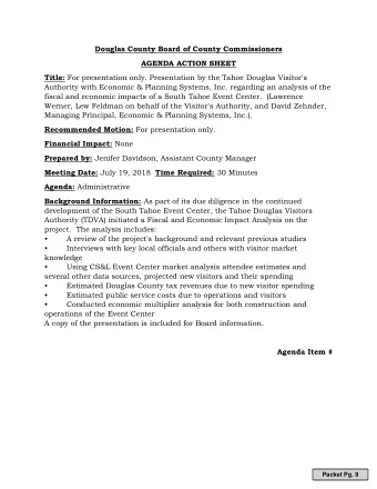 Douglas County Board of County Commissioners  AGENDA ACTION SHEET Title: For presentation only.