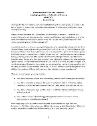 Presentation made to the ELCIC Convention  regarding Repudiation of the Doctrine of Discovery  July