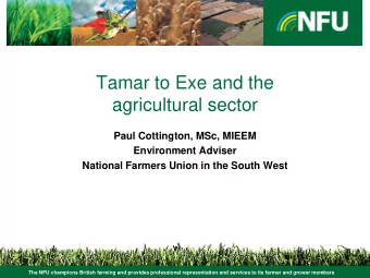 Tamar to Exe and the  agricultural sector  Paul Cottington, MSc, MIEEM  Environment Adviser