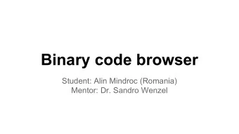 Binary code browser  Student: Alin Mindroc (Romania)  Mentor: Dr. Sandro Wenzel  Main goals: