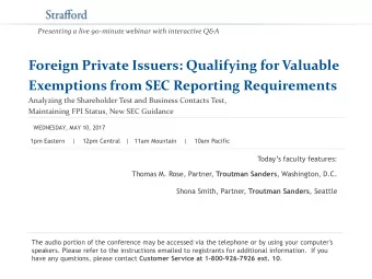 Foreign Private Issuers: Qualifying for Valuable  Exemptions from SEC Reporting Requirements
