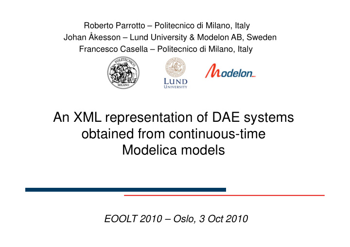 an xml representation of dae systems obtained from