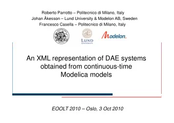 An XML representation of DAE systems  obtained from continuous-time  Modelica models  EOOLT 2010