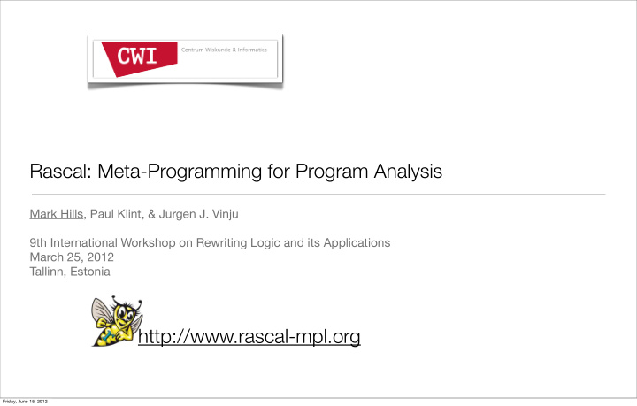 rascal meta programming for program analysis