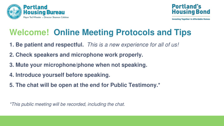 welcome online meeting protocols and tips
