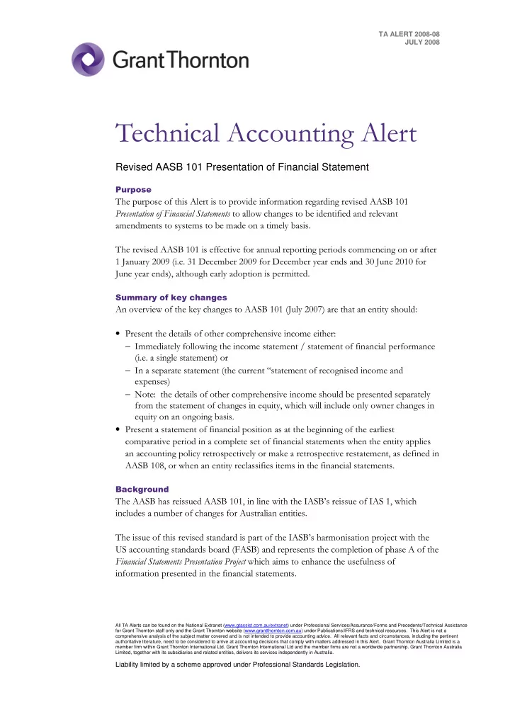 revised aasb 101 presentation of financial statement