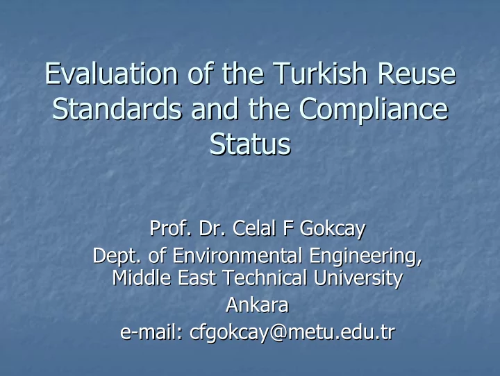 evaluation of the of the turkish turkish reuse reuse