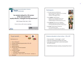 Participants    STLF: project proposal, coordination etc.  Build resources (activities,