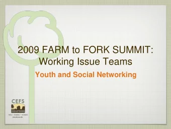 2009 FARM to FORK SUMMIT:  Working Issue Teams  Youth and Social Networking  WIT: Youth and Social