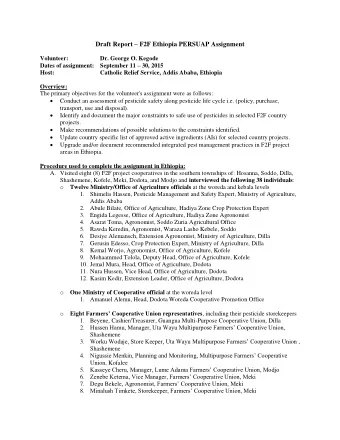 Draft Report  F2F Ethiopia PERSUAP Assignment  Volunteer:  Dr. George O. Kegode Dates of