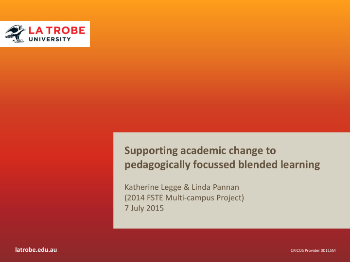 supporting academic change to pedagogically focussed