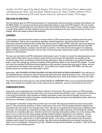 October DCCPTA Speech by Marla Bryant, PTA Parent, DCPS Good News Ambassador,  Communications