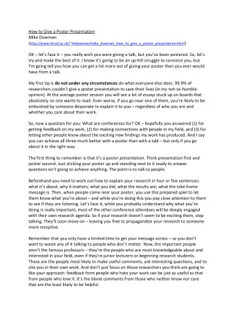 How to Give a Poster Presentation  Mike Dowman