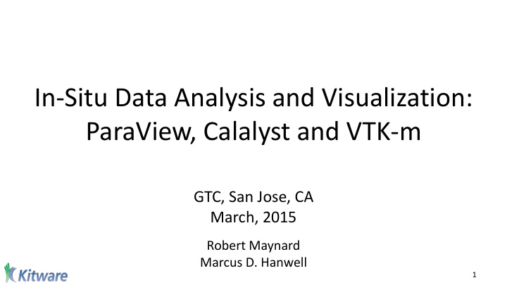 in situ data analysis and visualization