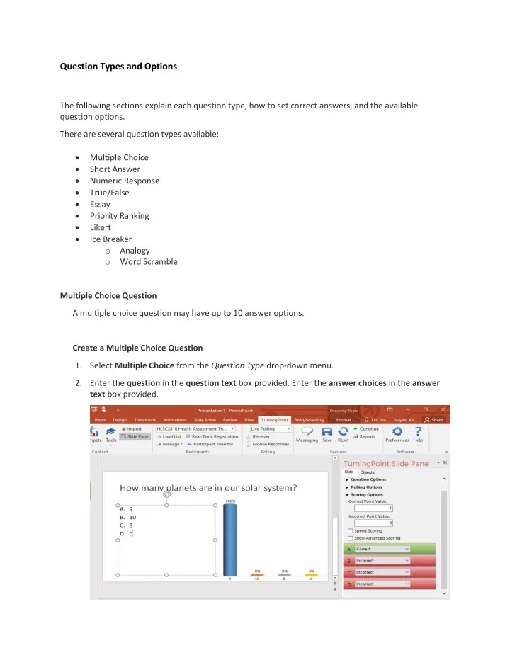 question types and options
