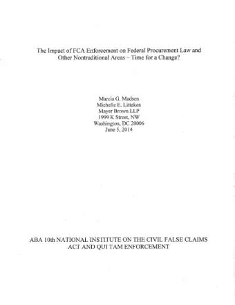 ACT AND QUI TAM ENFORCEMENT  The Impact of FCA Enforcement on Federal Procurement Law and Other