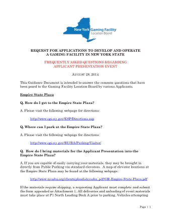 REQUEST FOR APPLICATIONS TO DEVELOP AND OPERATE  A GAMING FACILITY IN NEW YORK STATE  FREQUENTLY