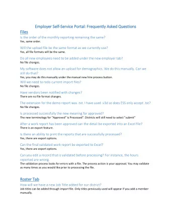 Emplo  loyer S  Self  lf-Service Portal:  l: F  Frequently  ly A  Asked Q  Questio  ions  Fil  iles