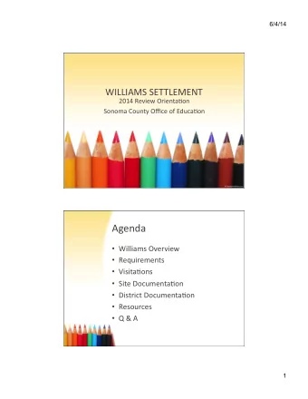Agenda    Williams  Overview    Requirements    Visita9ons    Site