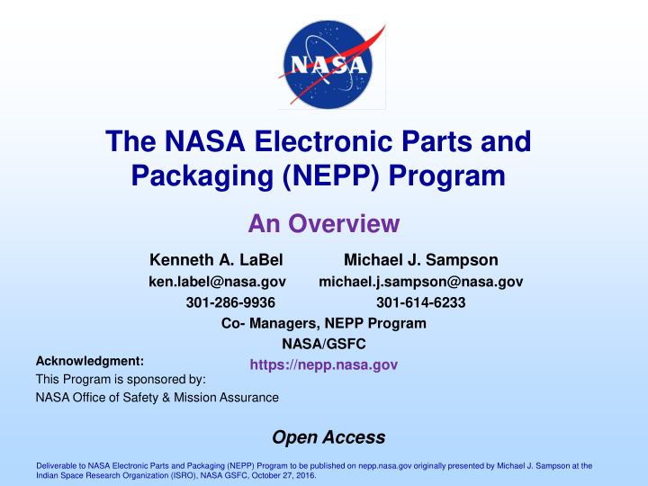 the nasa electronic parts and packaging nepp program