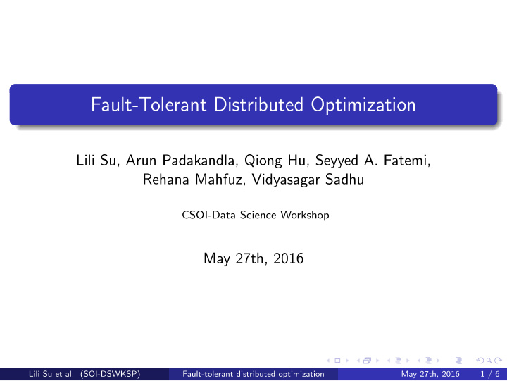 fault tolerant distributed optimization
